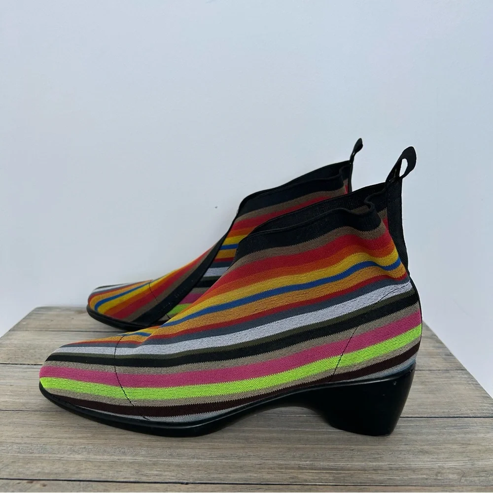 Multi-Colour Striped Pattern Ankle Sock Low Heel Booties - Picture 5 of 8